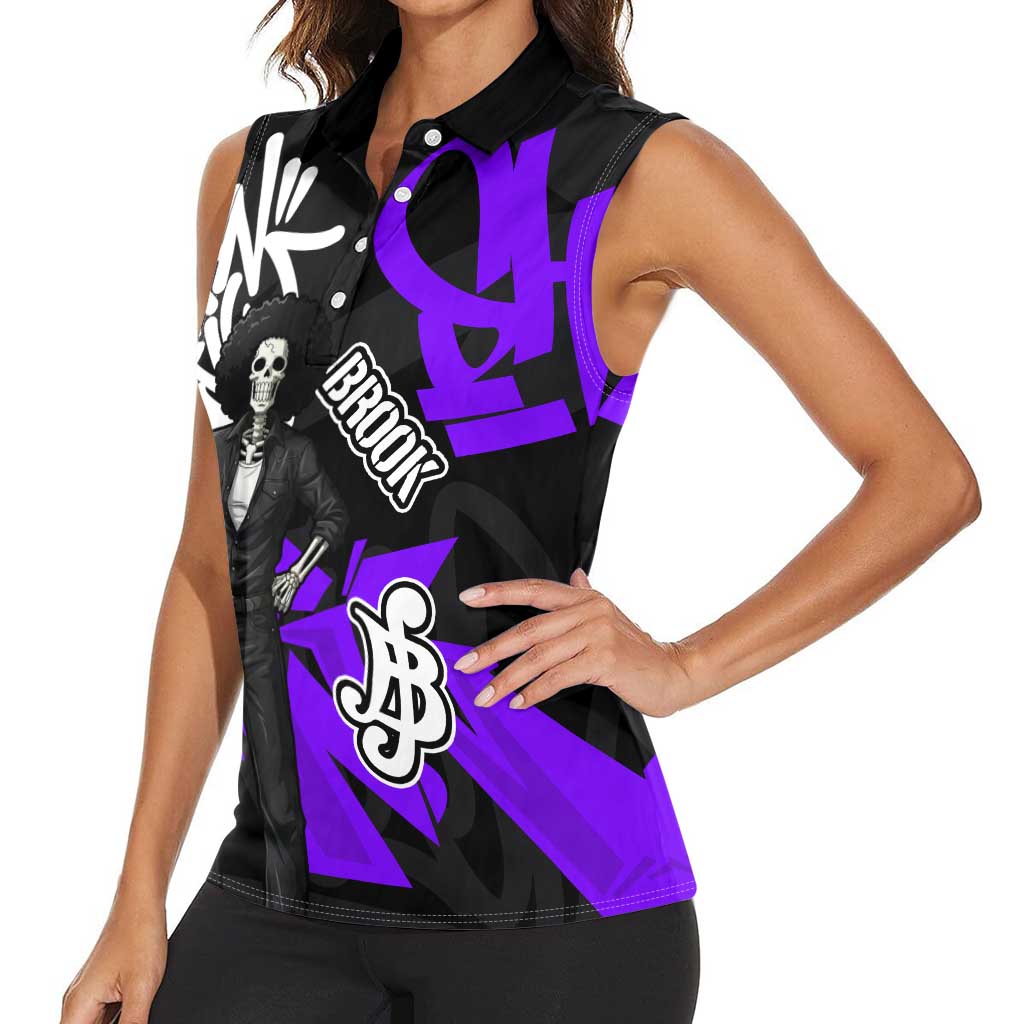 Brook One Piece Women Sleeveless Polo Shirt Graffiti Street Art Anime Collage