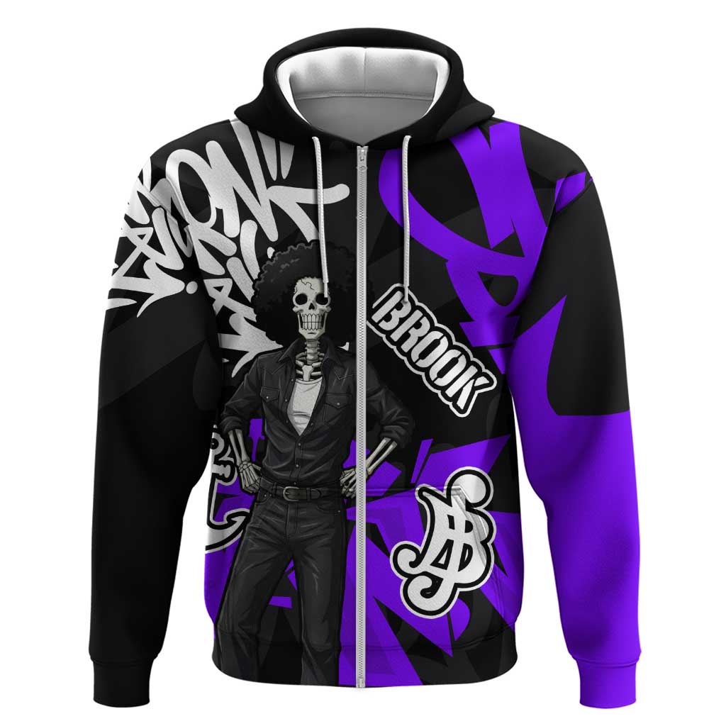 Brook One Piece Zip Hoodie Graffiti Street Art Anime Collage