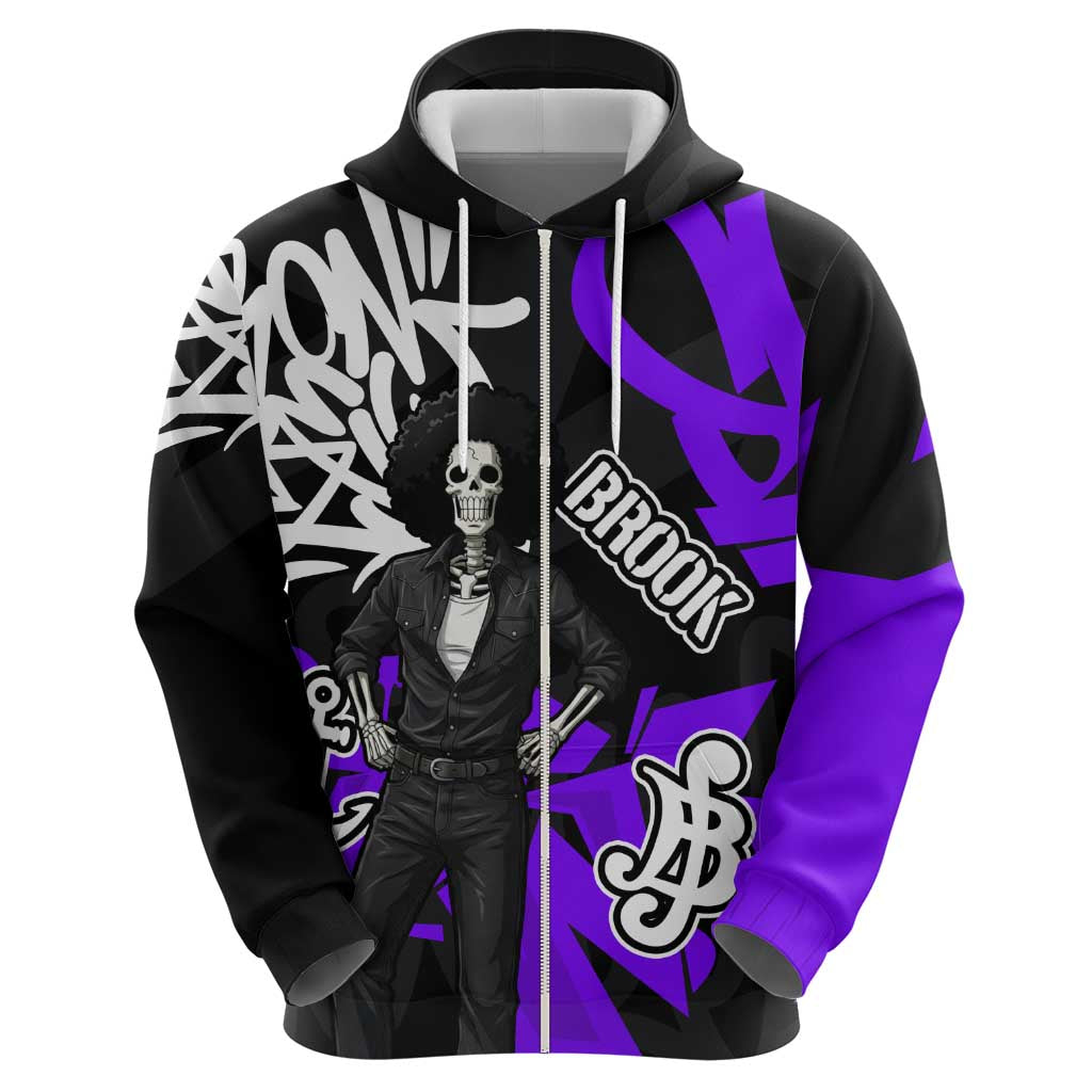 Brook One Piece Zip Hoodie Graffiti Street Art Anime Collage