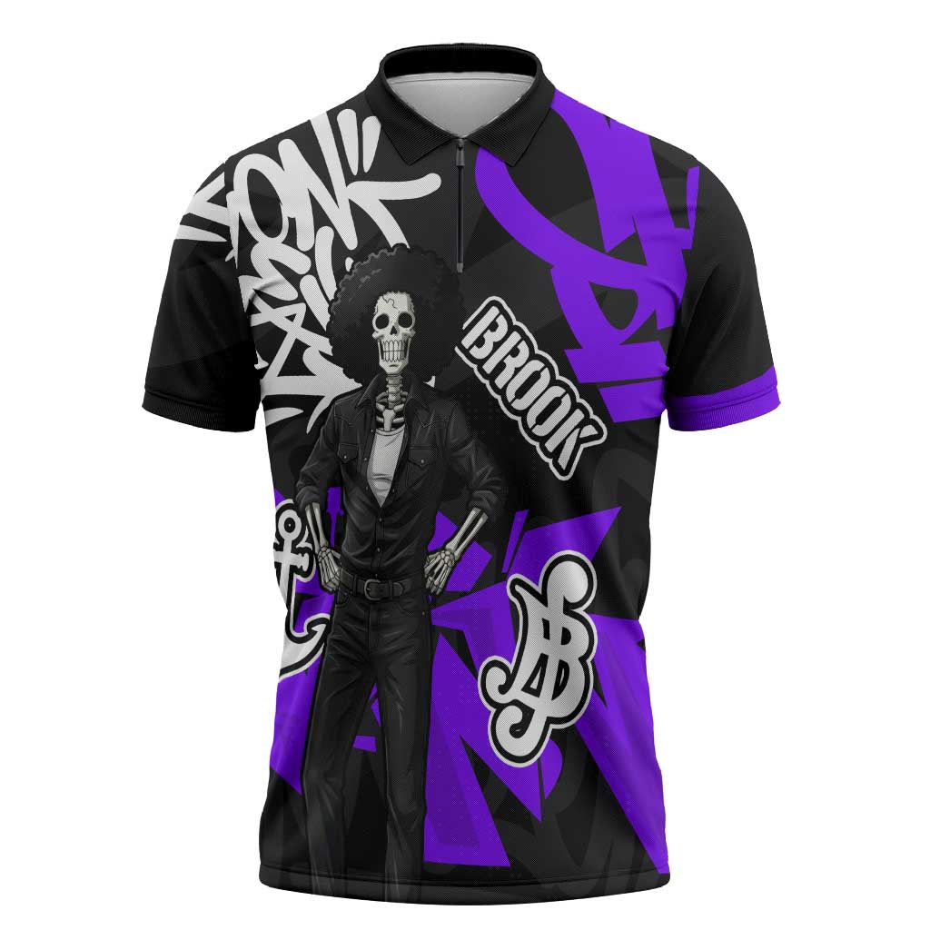 Brook One Piece Zipper Polo Shirt Graffiti Street Art Anime Collage