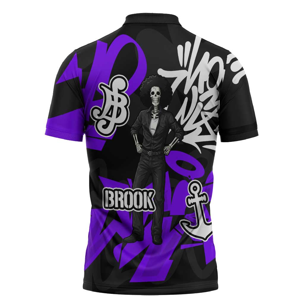 Brook One Piece Zipper Polo Shirt Graffiti Street Art Anime Collage