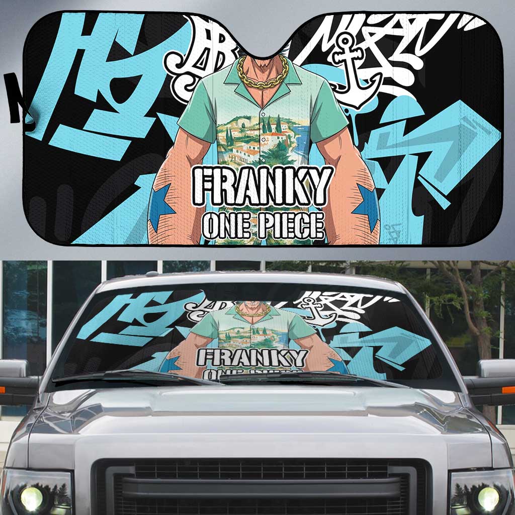 Franky One Piece Auto Sun Shade Graffiti Street Art Anime Collage
