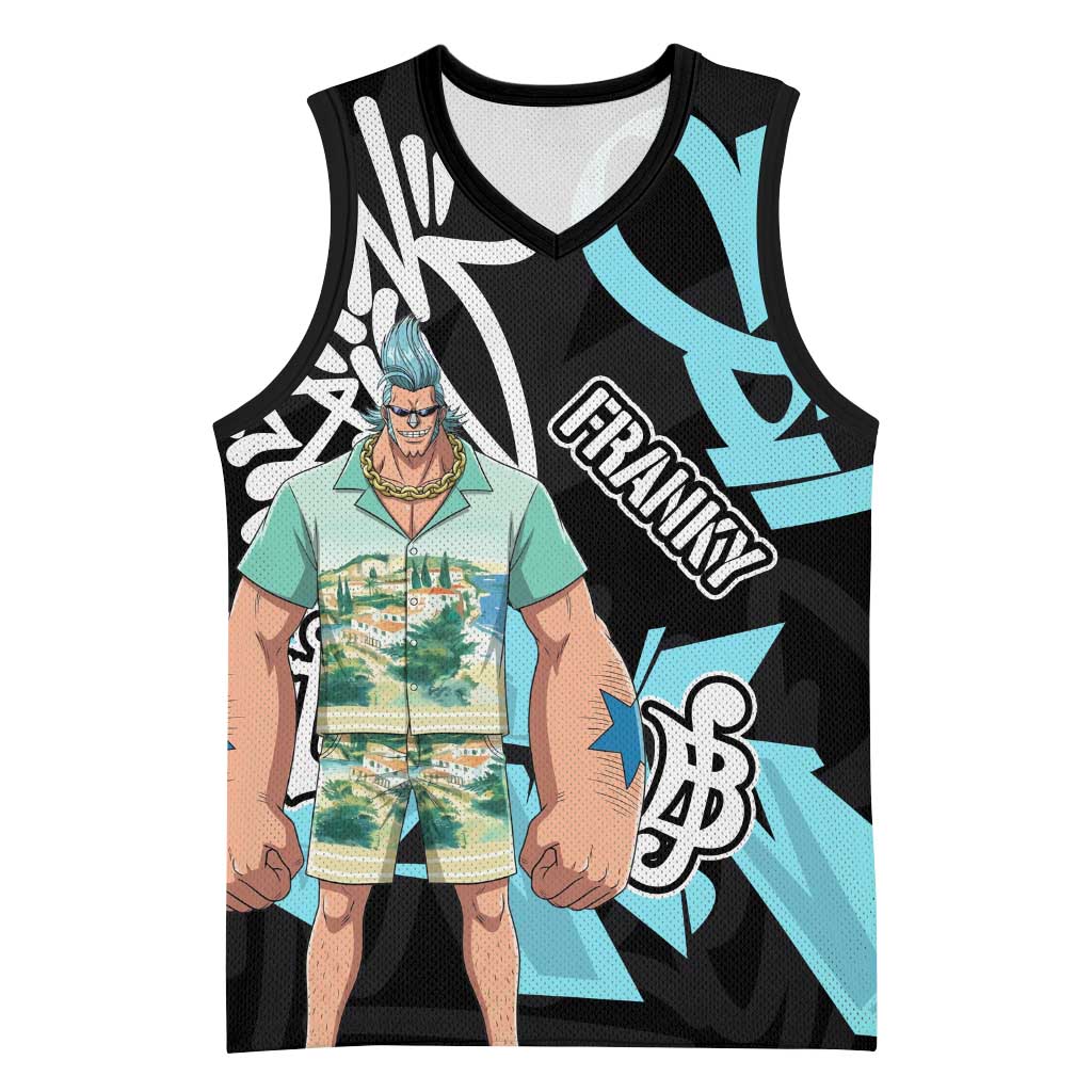 Franky One Piece Basketball Jersey Graffiti Street Art Anime Collage