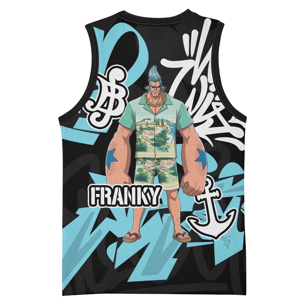 Franky One Piece Basketball Jersey Graffiti Street Art Anime Collage