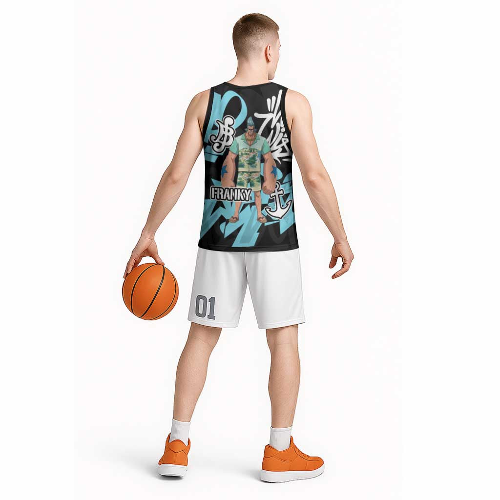 Franky One Piece Basketball Jersey Graffiti Street Art Anime Collage