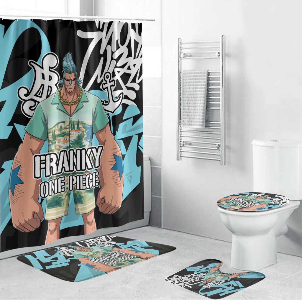 Franky One Piece Bathroom Set Graffiti Street Art Anime Collage