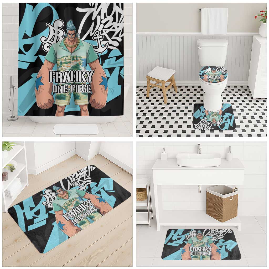 Franky One Piece Bathroom Set Graffiti Street Art Anime Collage