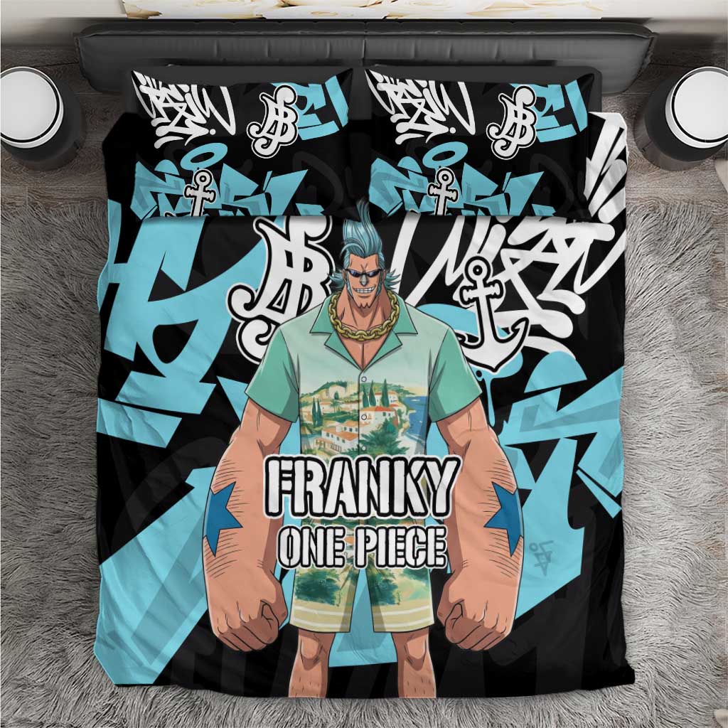 Franky One Piece Bedding Set Graffiti Street Art Anime Collage