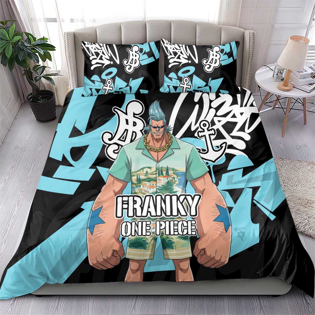 Franky One Piece Bedding Set Graffiti Street Art Anime Collage