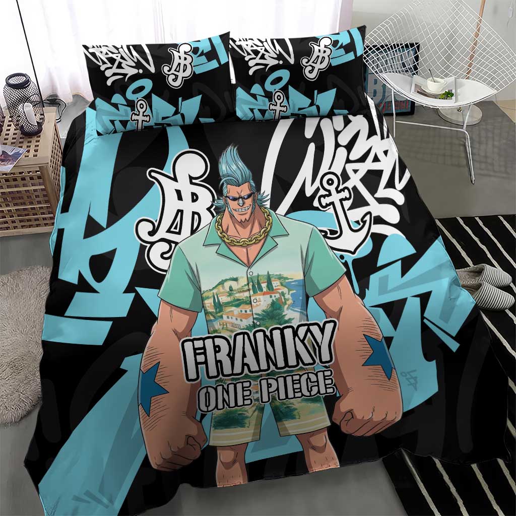 Franky One Piece Bedding Set Graffiti Street Art Anime Collage