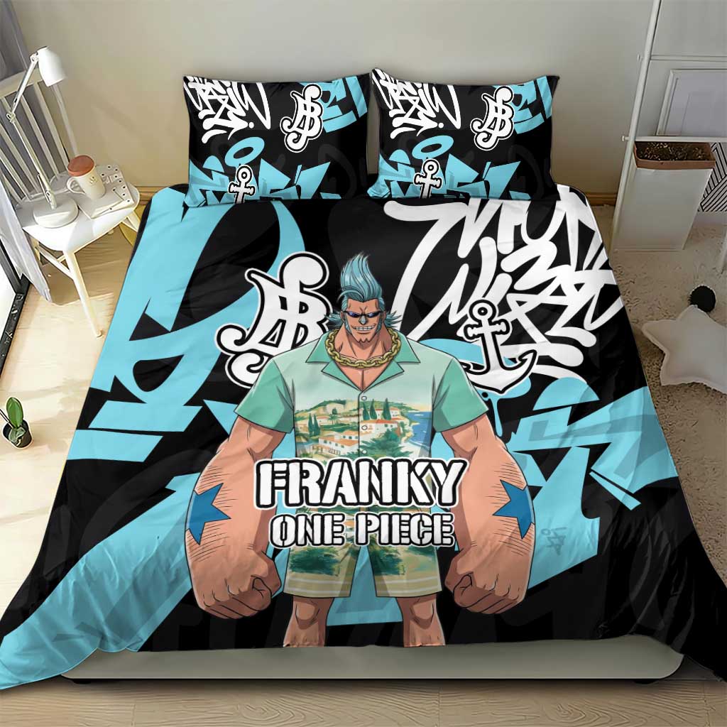 Franky One Piece Bedding Set Graffiti Street Art Anime Collage