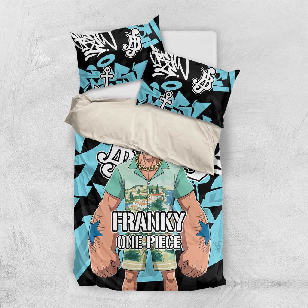 Franky One Piece Bedding Set Graffiti Street Art Anime Collage