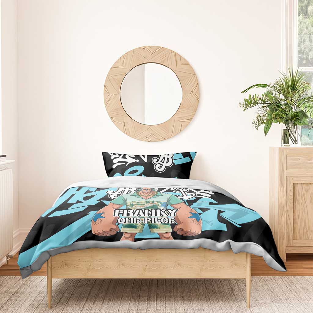 Franky One Piece Bedding Set Graffiti Street Art Anime Collage