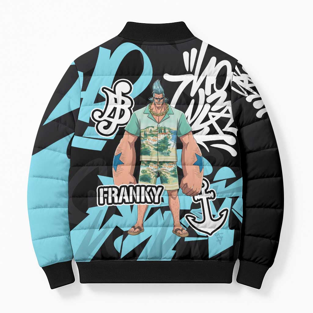 Franky One Piece Bomber Puffer Jacket Graffiti Street Art Anime Collage