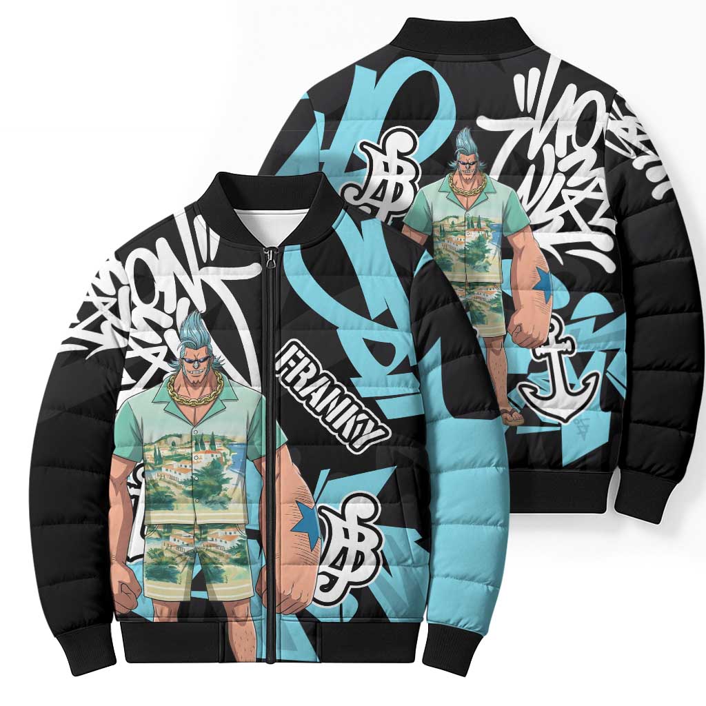 Franky One Piece Bomber Puffer Jacket Graffiti Street Art Anime Collage