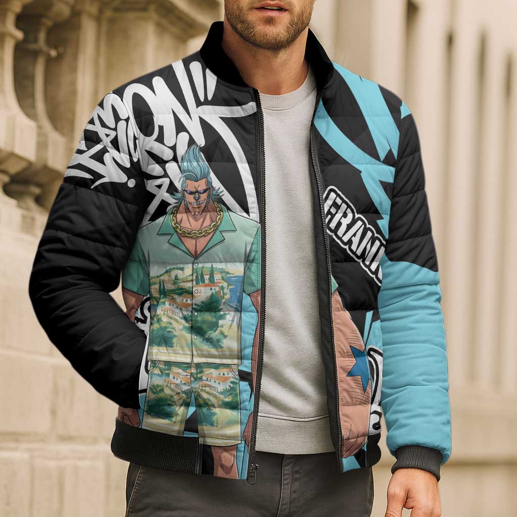Franky One Piece Bomber Puffer Jacket Graffiti Street Art Anime Collage