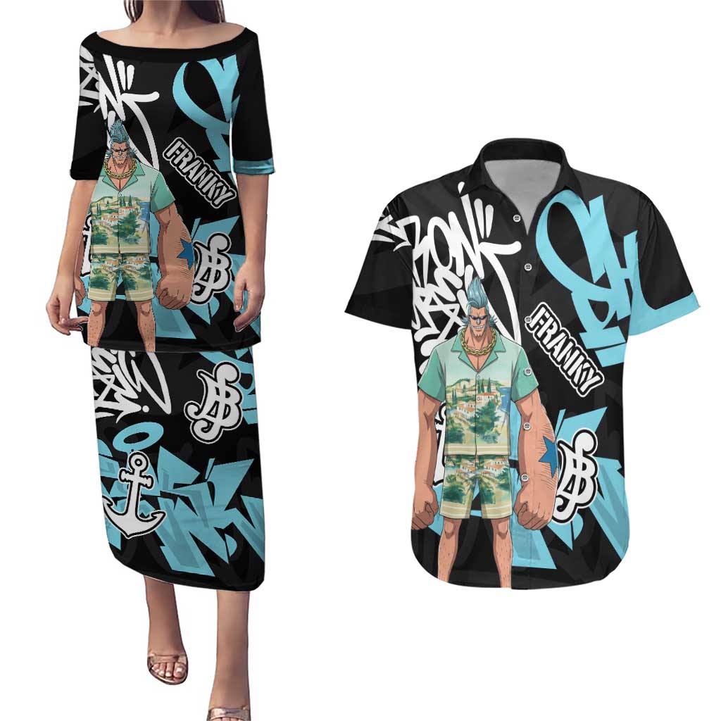 Franky One Piece Couples Matching Puletasi and Hawaiian Shirt Graffiti Street Art Anime Collage