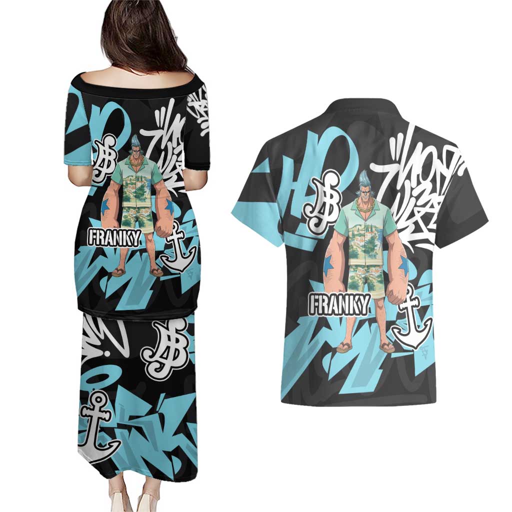 Franky One Piece Couples Matching Puletasi and Hawaiian Shirt Graffiti Street Art Anime Collage
