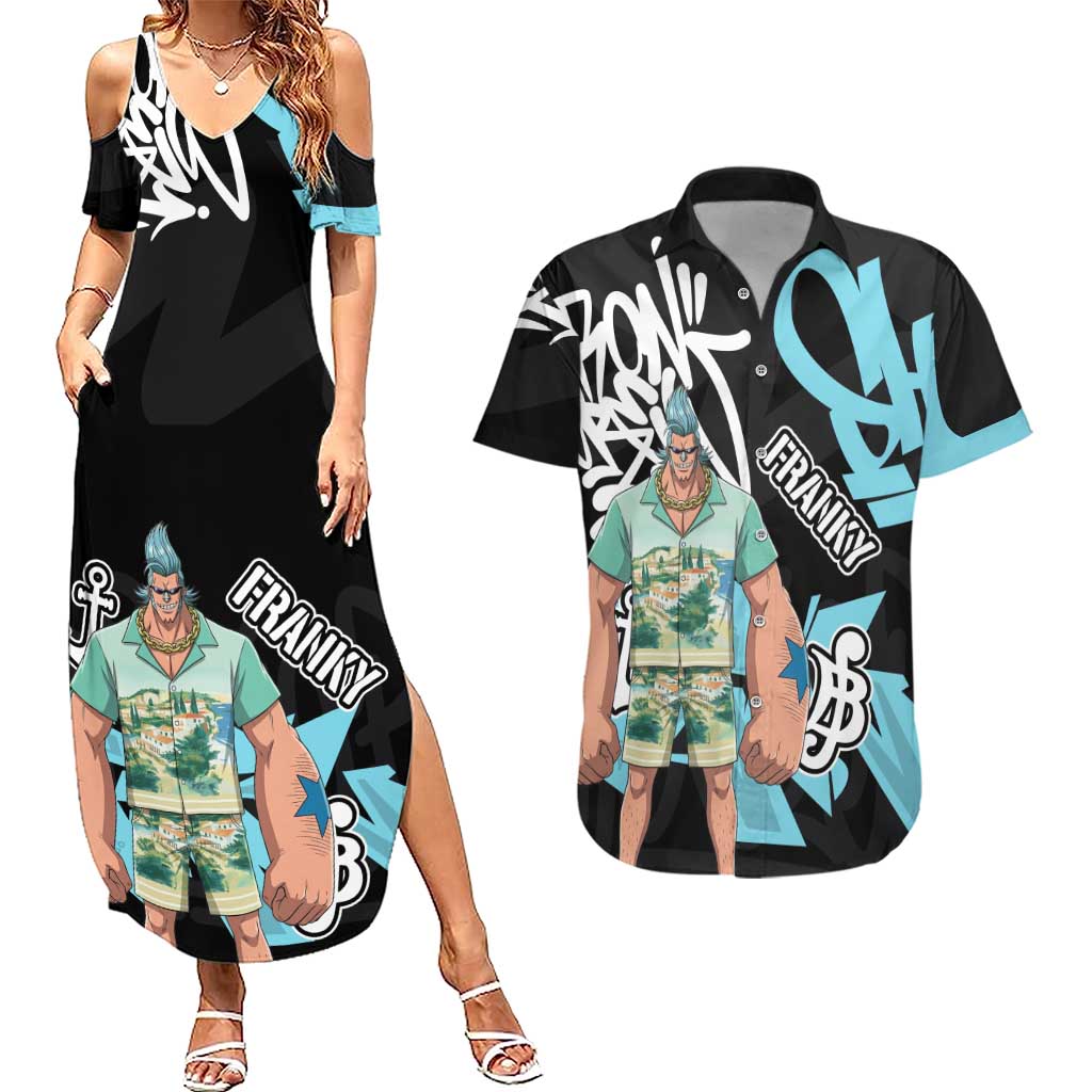 Franky One Piece Couples Matching Summer Maxi Dress and Hawaiian Shirt Graffiti Street Art Anime Collage