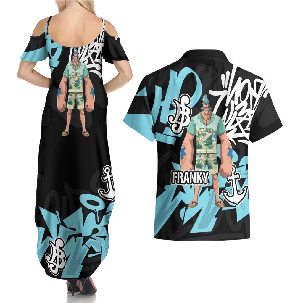 Franky One Piece Couples Matching Summer Maxi Dress and Hawaiian Shirt Graffiti Street Art Anime Collage
