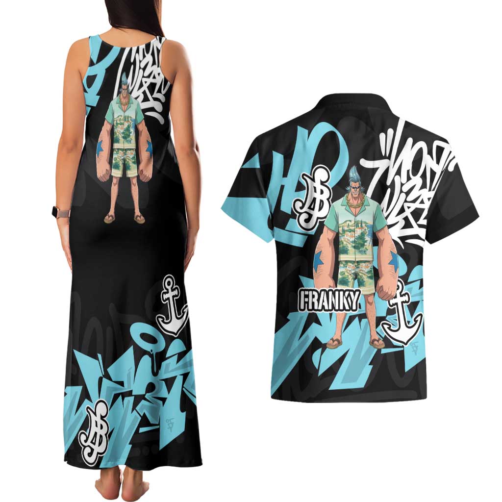 Franky One Piece Couples Matching Tank Maxi Dress and Hawaiian Shirt Graffiti Street Art Anime Collage