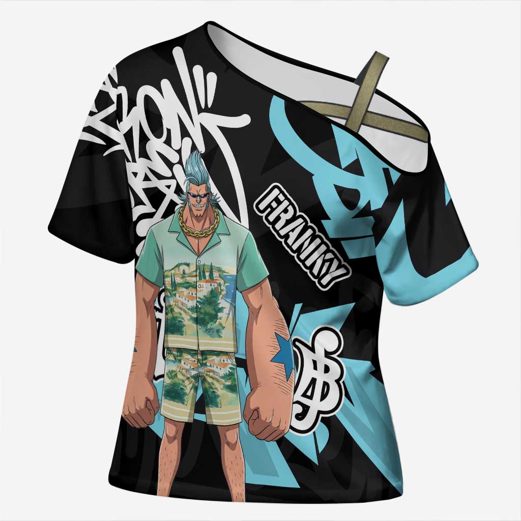 Franky One Piece Cross Shoulder Shirt Graffiti Street Art Anime Collage