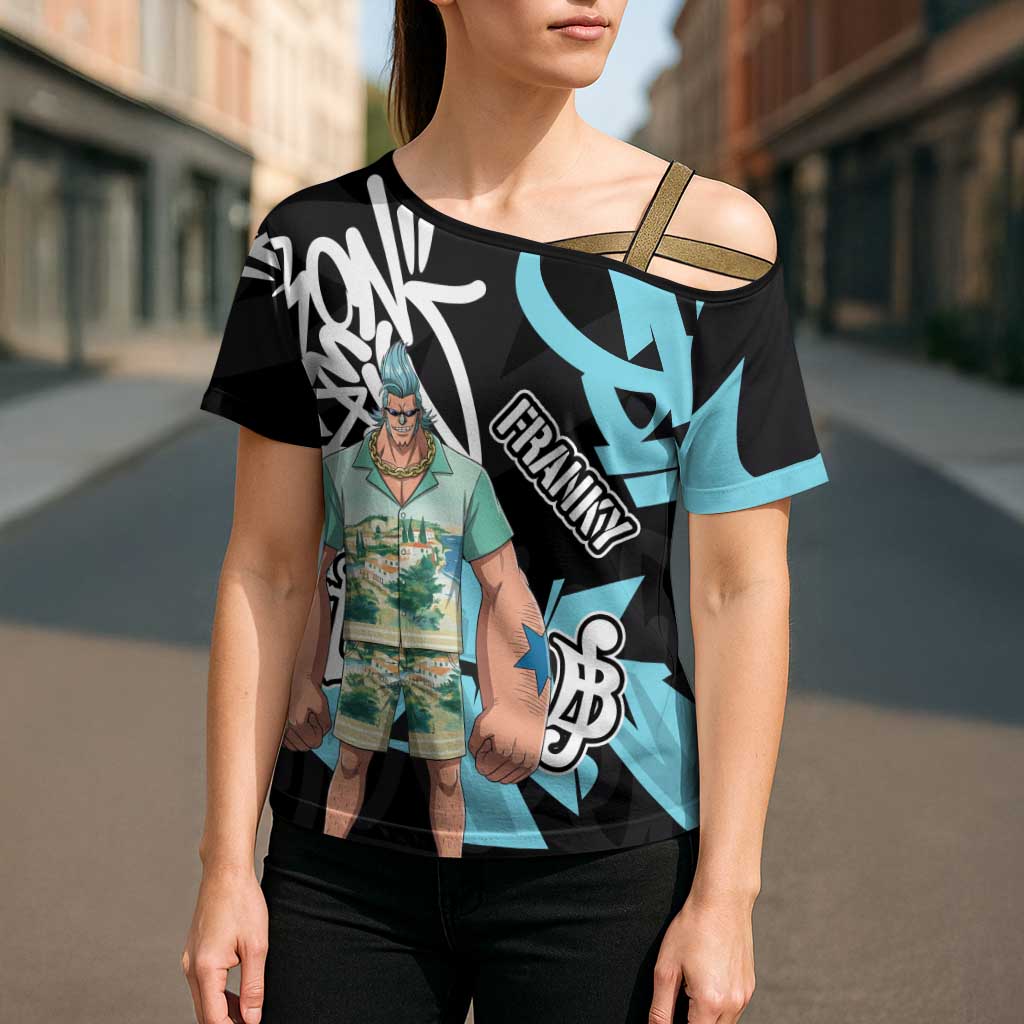 Franky One Piece Cross Shoulder Shirt Graffiti Street Art Anime Collage