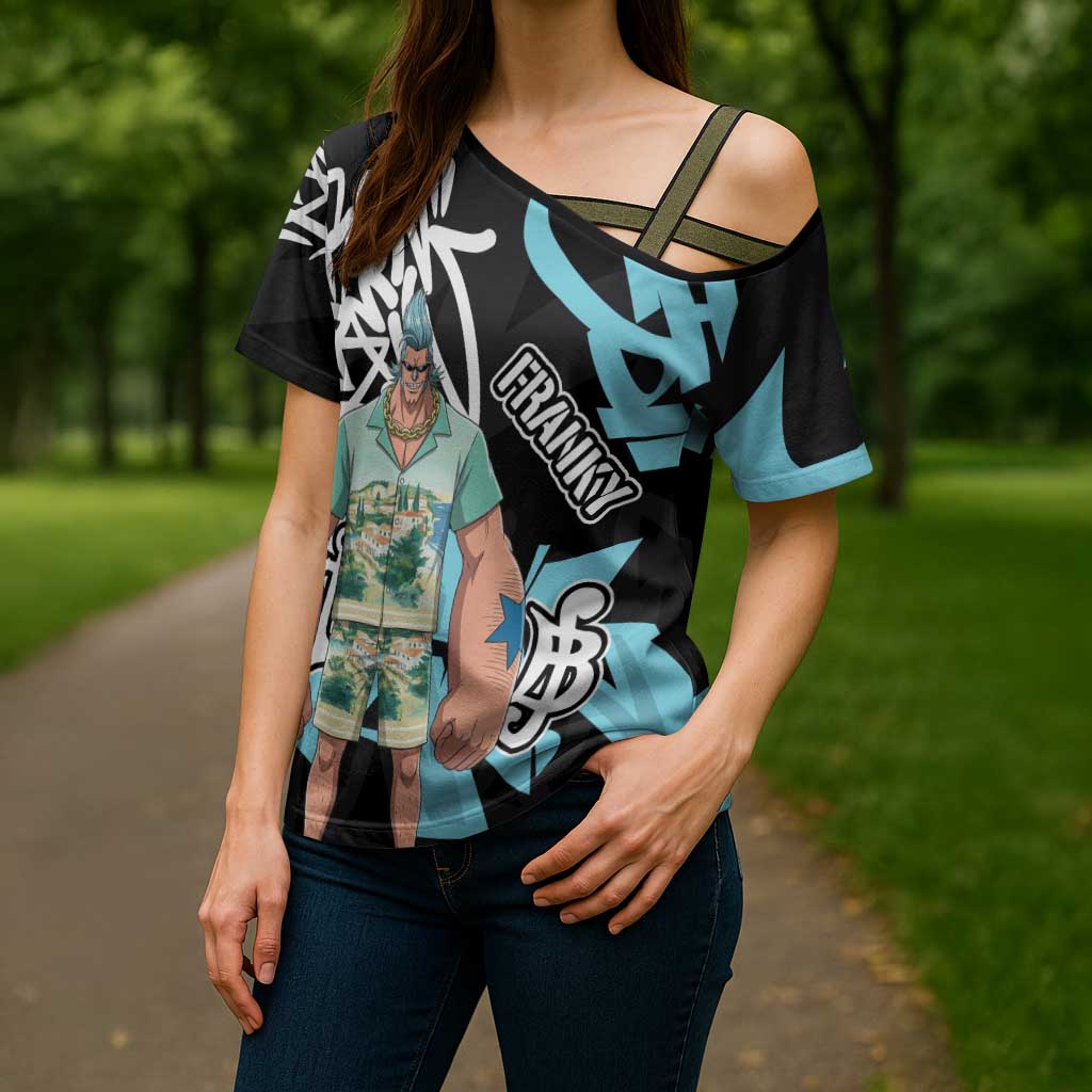 Franky One Piece Cross Shoulder Shirt Graffiti Street Art Anime Collage