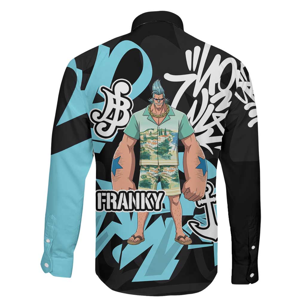 Franky One Piece Family Matching Long Sleeve Bodycon Dress and Hawaiian Shirt Graffiti Street Art Anime Collage