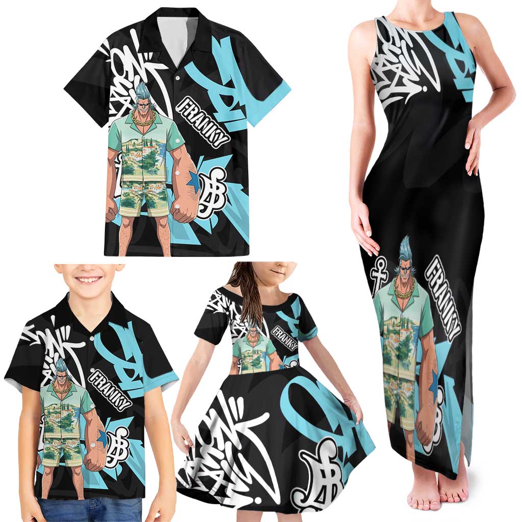Franky One Piece Family Matching Tank Maxi Dress and Hawaiian Shirt Graffiti Street Art Anime Collage
