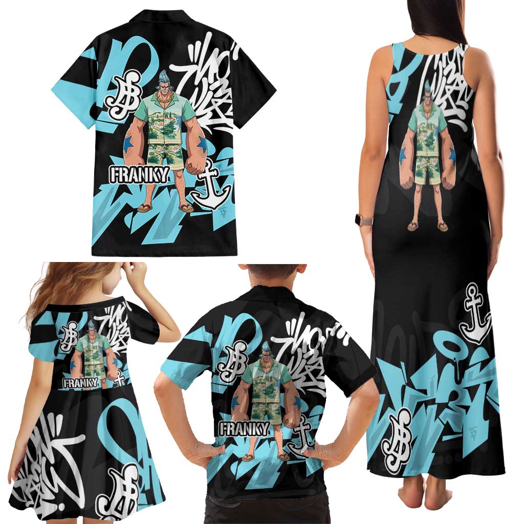 Franky One Piece Family Matching Tank Maxi Dress and Hawaiian Shirt Graffiti Street Art Anime Collage