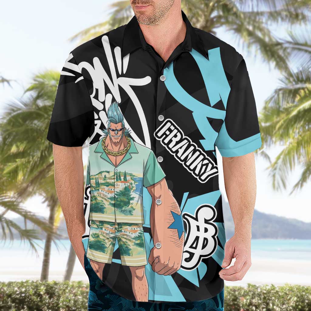 Franky One Piece Hawaiian Shirt Graffiti Street Art Anime Collage