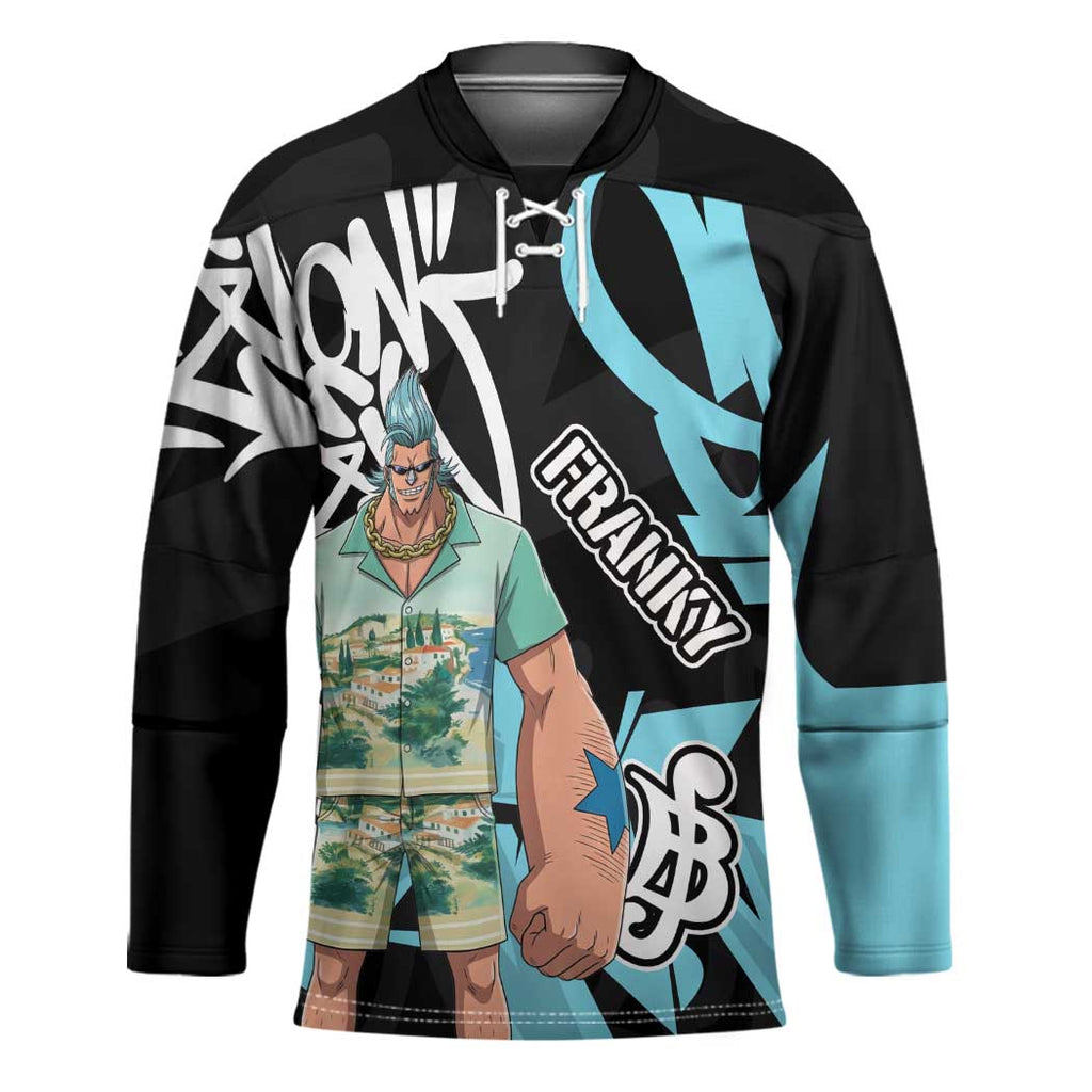 Franky One Piece Hockey Jersey Graffiti Street Art Anime Collage