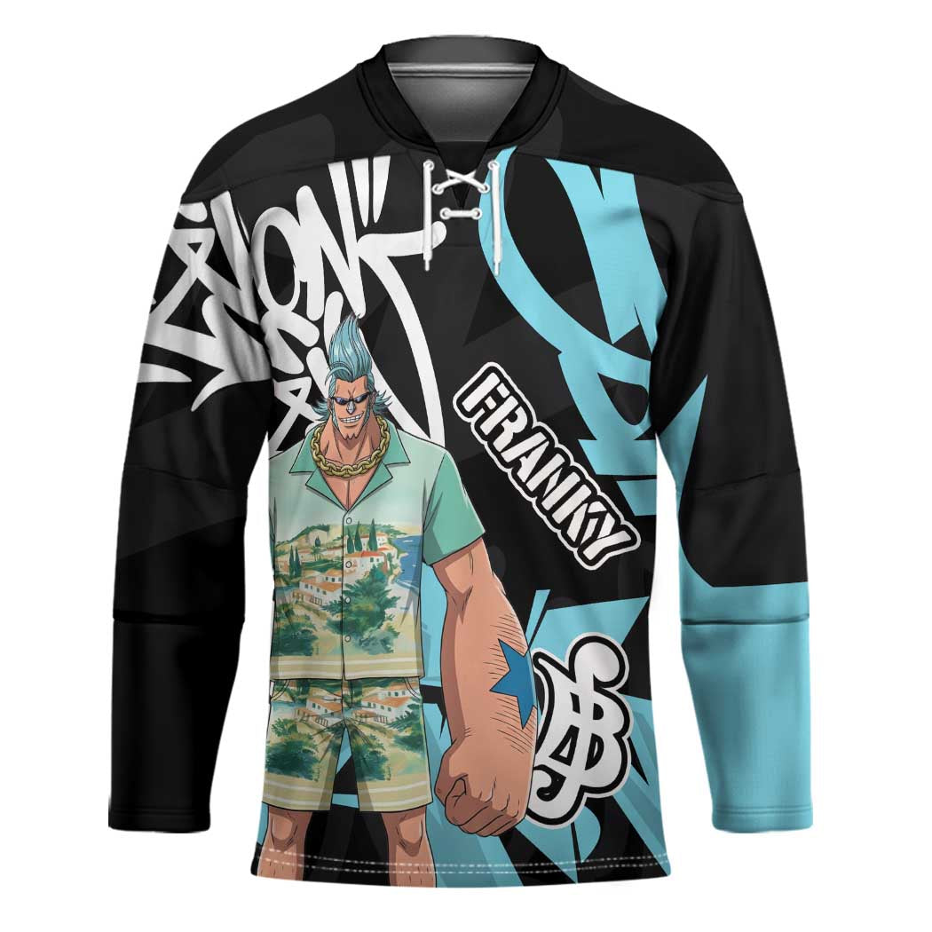 Franky One Piece Hockey Jersey Graffiti Street Art Anime Collage
