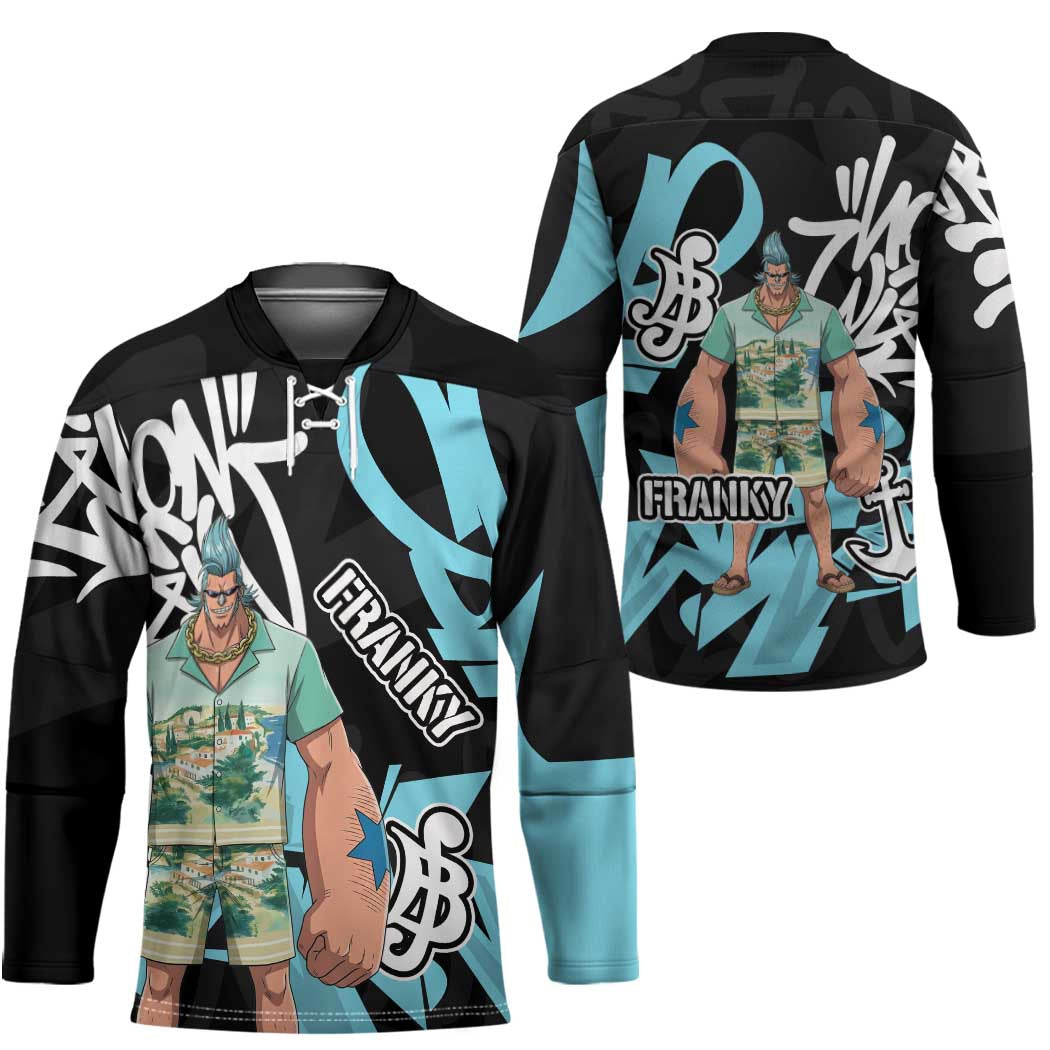 Franky One Piece Hockey Jersey Graffiti Street Art Anime Collage