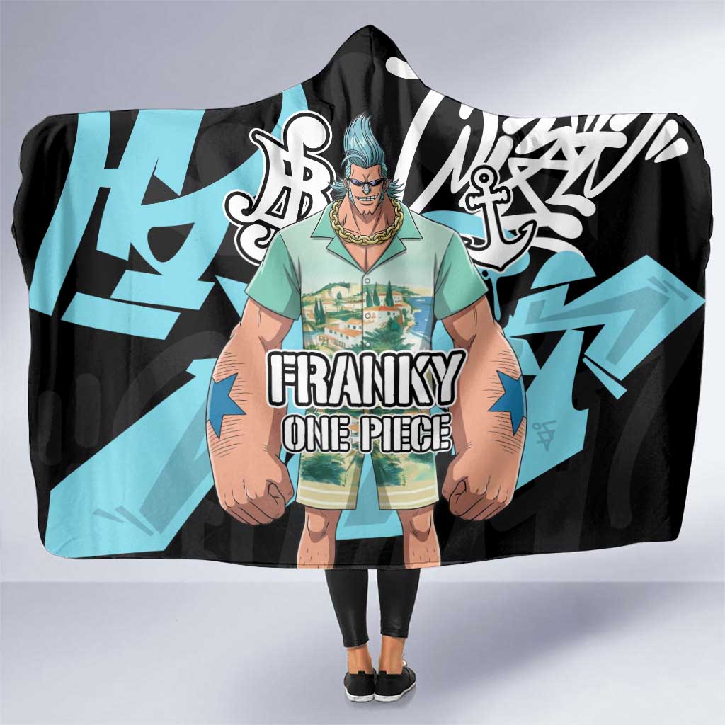 Franky One Piece Hooded Blanket Graffiti Street Art Anime Collage
