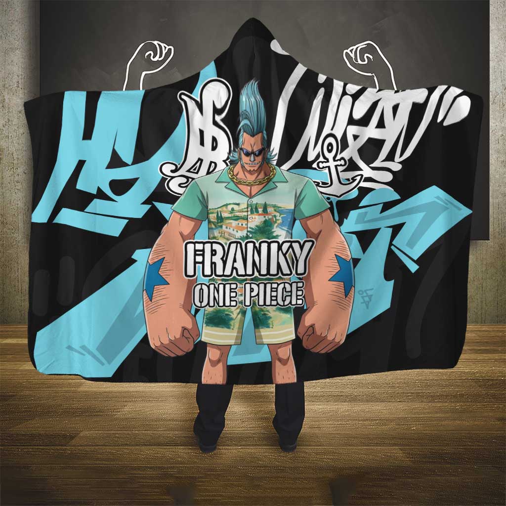 Franky One Piece Hooded Blanket Graffiti Street Art Anime Collage