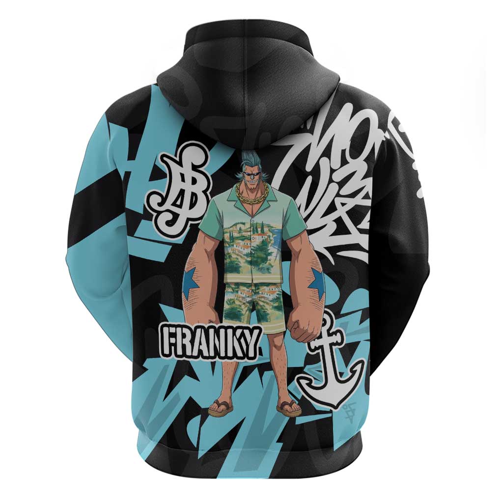 Franky One Piece Hoodie Graffiti Street Art Anime Collage
