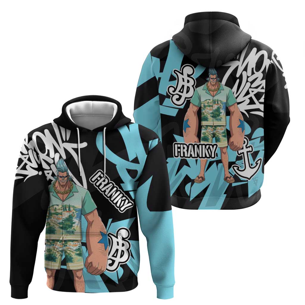 Franky One Piece Hoodie Graffiti Street Art Anime Collage