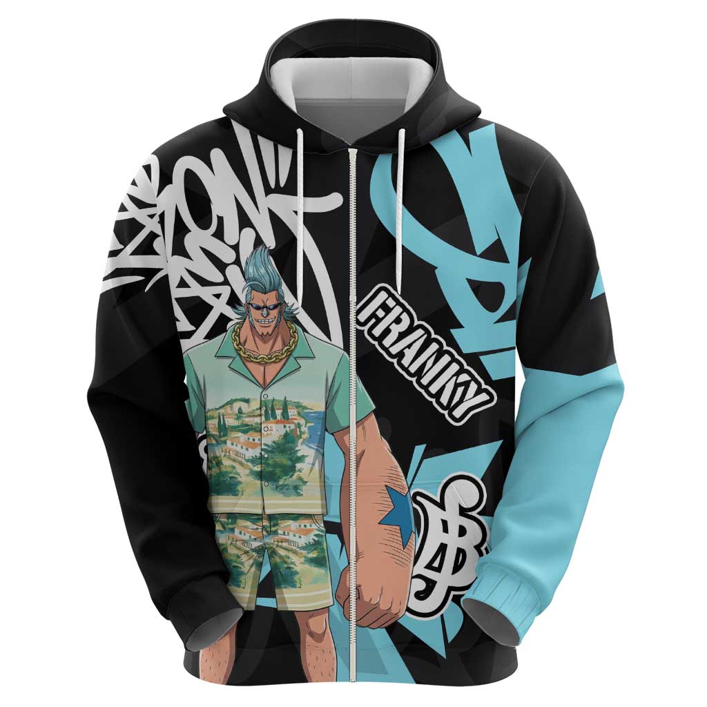Franky One Piece Hoodie Graffiti Street Art Anime Collage