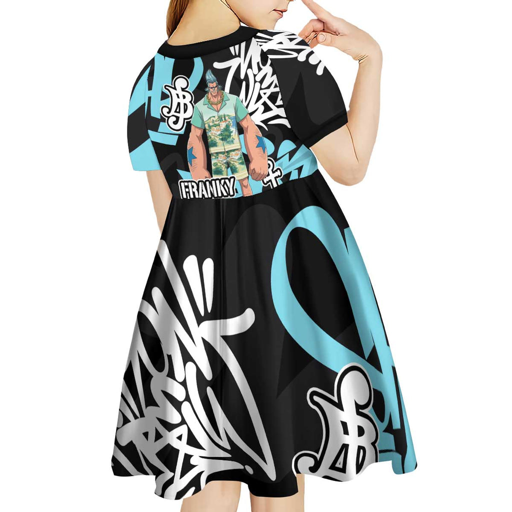 Franky One Piece Kid Short Sleeve Dress Graffiti Street Art Anime Collage