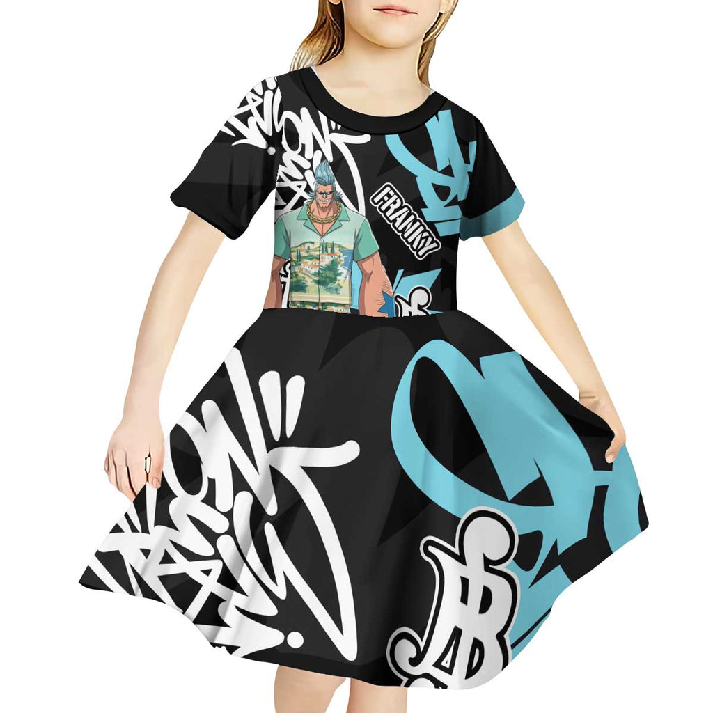 Franky One Piece Kid Short Sleeve Dress Graffiti Street Art Anime Collage