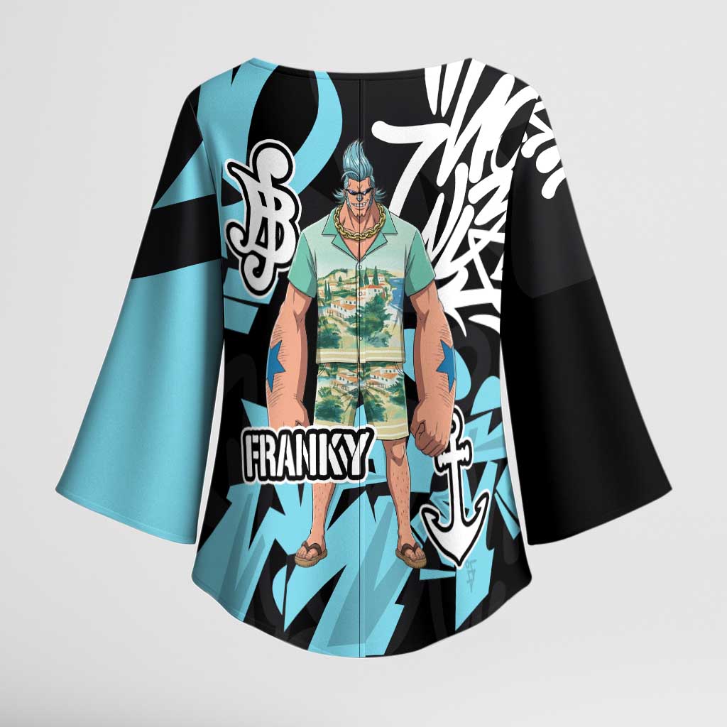Franky One Piece Kimono Sleeve Blouse Graffiti Street Art Anime Collage