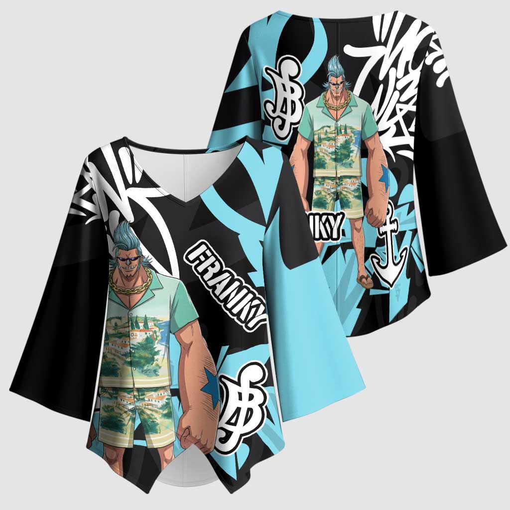 Franky One Piece Kimono Sleeve Blouse Graffiti Street Art Anime Collage