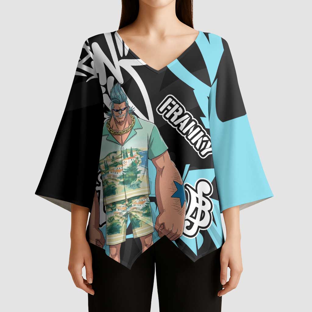Franky One Piece Kimono Sleeve Blouse Graffiti Street Art Anime Collage