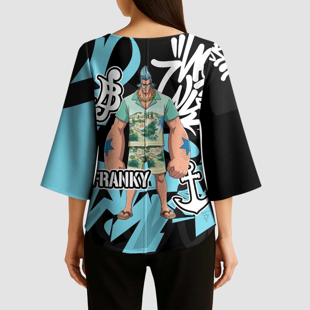 Franky One Piece Kimono Sleeve Blouse Graffiti Street Art Anime Collage