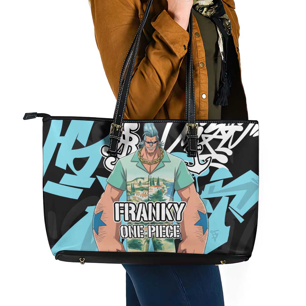 Franky One Piece Leather Tote Bag Graffiti Street Art Anime Collage