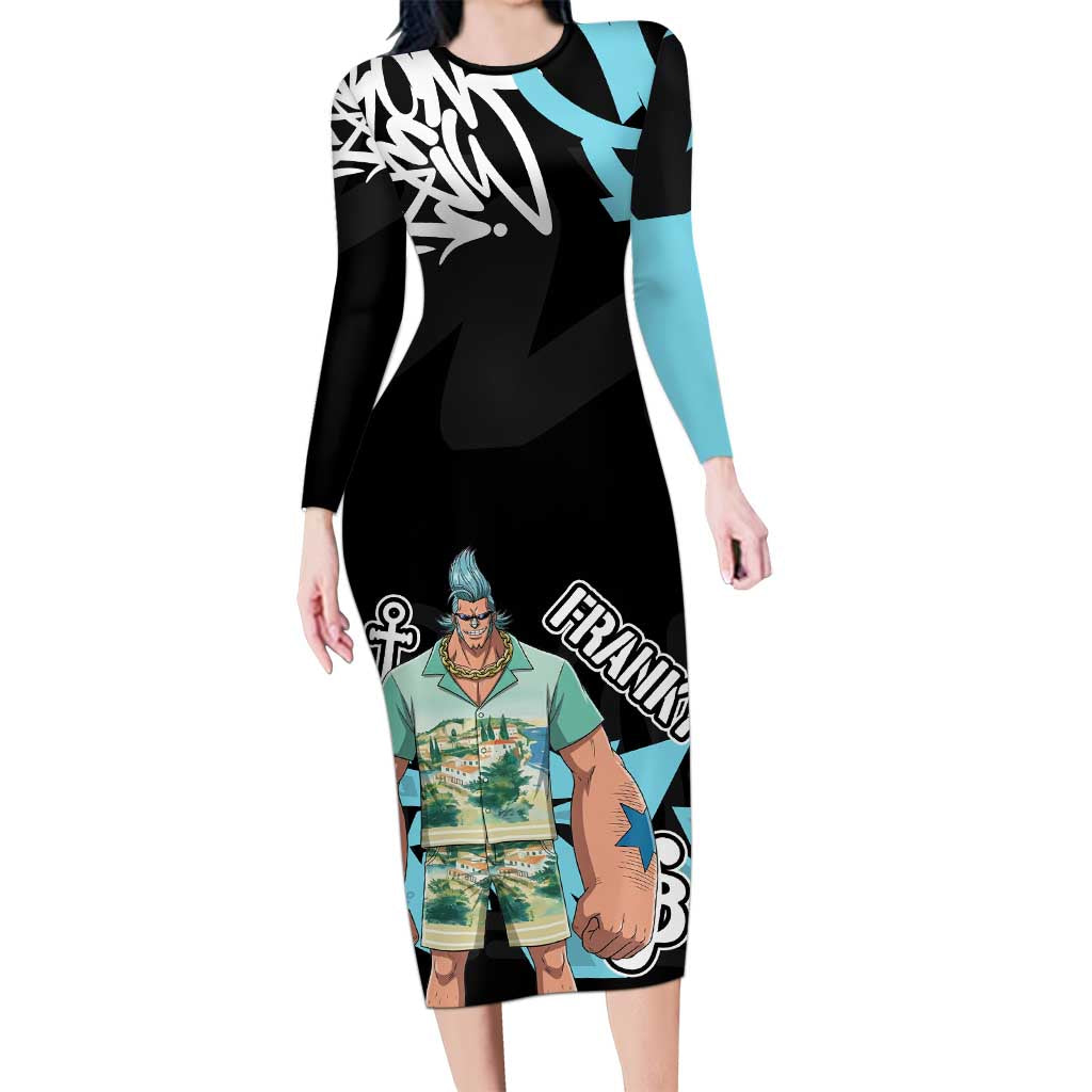 Franky One Piece Long Sleeve Bodycon Dress Graffiti Street Art Anime Collage