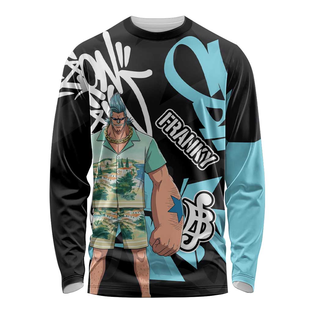 Franky One Piece Long Sleeve Shirt Graffiti Street Art Anime Collage