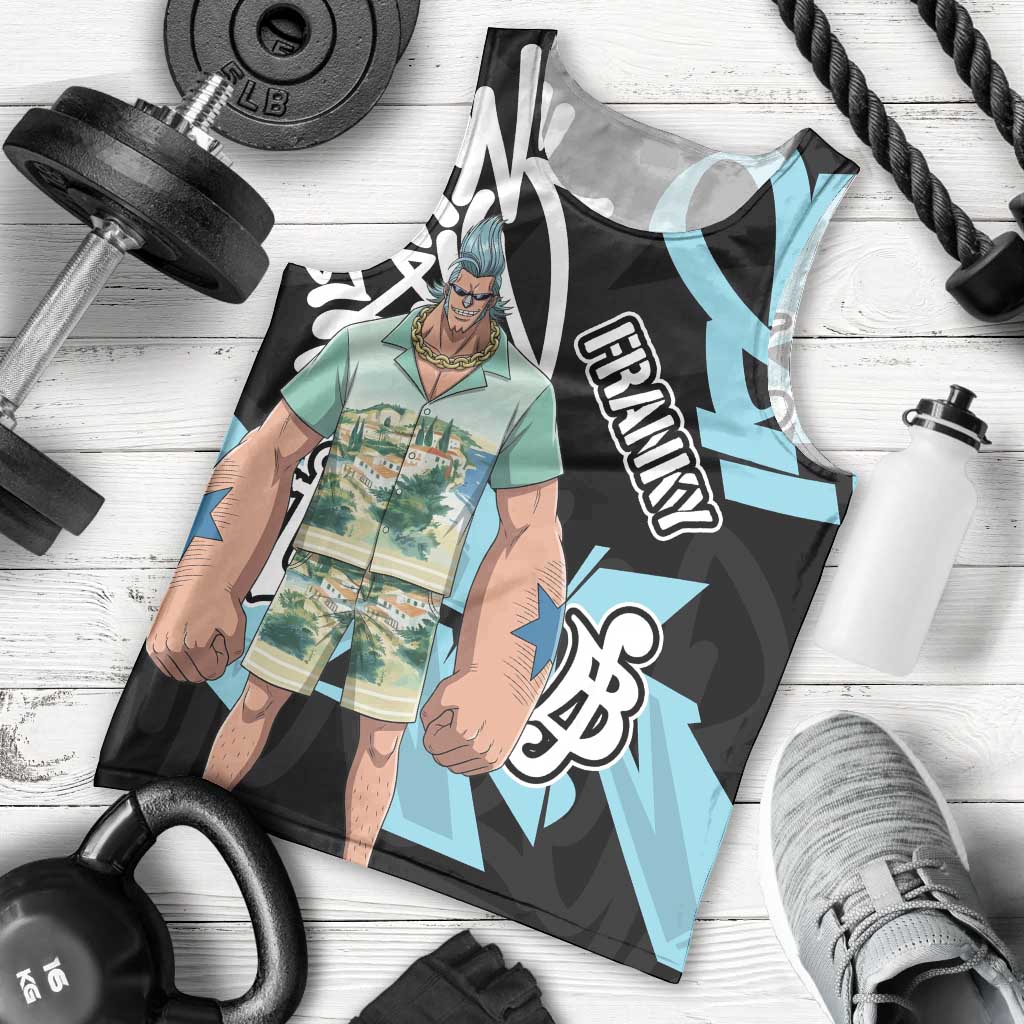 Franky One Piece Men Tank Top Graffiti Street Art Anime Collage